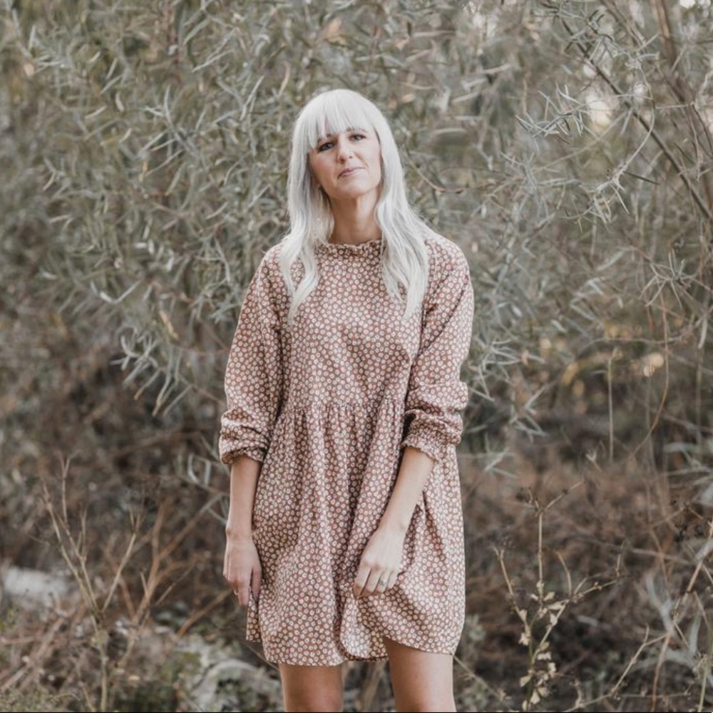 Caramel floral mini dress